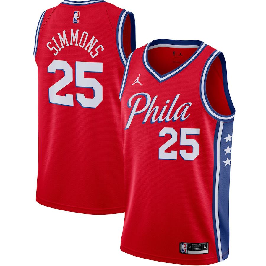 Men Philadelphia 76ers #25 Ben Simmons Jordan Brand Red Swingman NBA Jersey